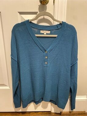 LOFT Blue V-Neck Button Sweater